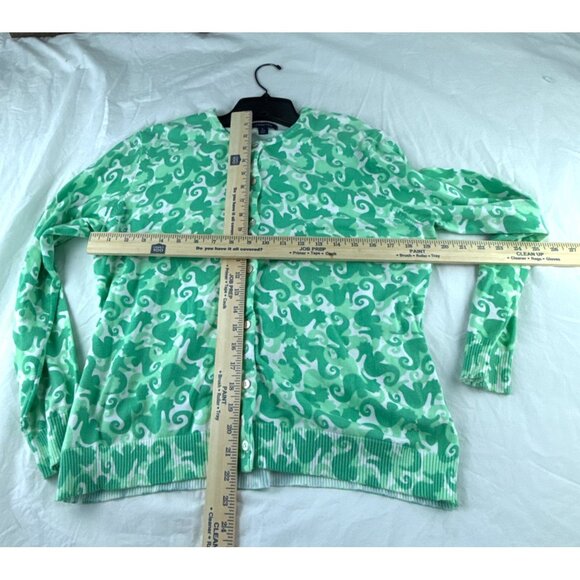 Lands End Womens Green Seahorse Print Cardigan Sweater L - Picture 4 of 9